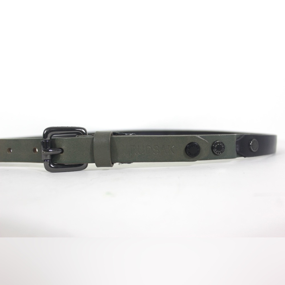 Skinny Gray and Black Leather Belt M Medium Grey